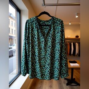 Talbots Peacock Print Blouse XL | Sheer Boho Top | EUC